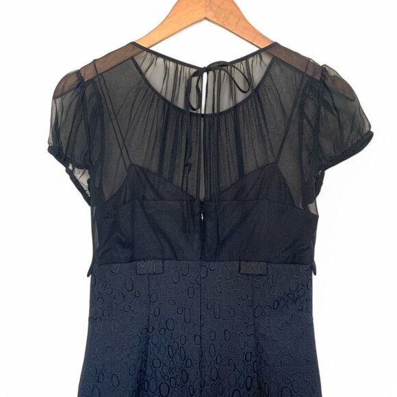 Tahari Arthur S. Levine Cocktail Dress Sheer Top Jacquard Skirt Black Size 2 - Picture 3 of 8